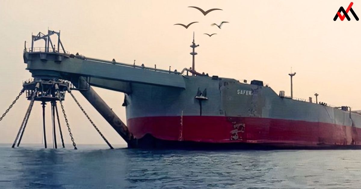 Abandoned super tanker vessel, FSO Safer, moored off Yemen's Red Sea coast, posing a severe threat to the environment and human life. The vessel contains one million barrels of oil and is in an advanced state of decay, risking a potential oil spill and environmental catastrophe. Urgent action is required to prevent disaster.