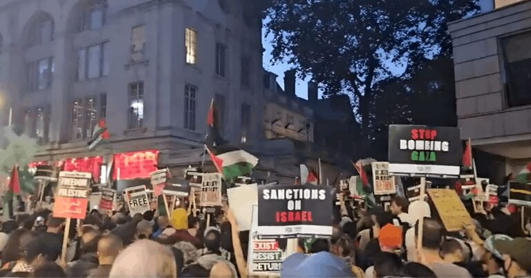 Thousands Gather in Solidarity with Gaza, Surrounding Israel's Embassy Previously