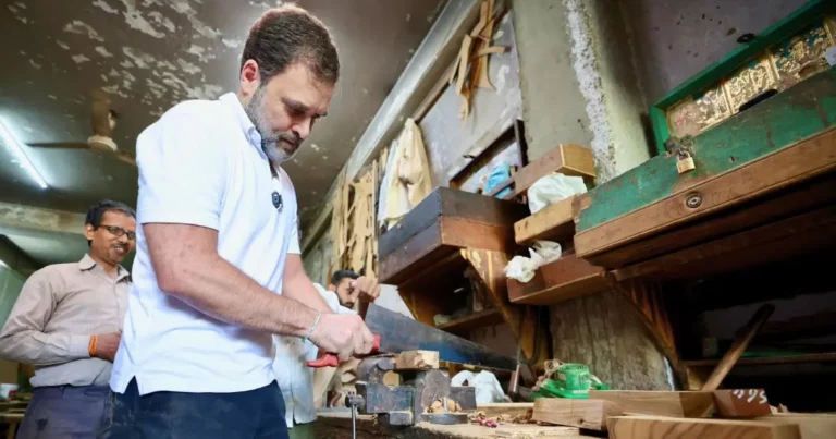 Congress MP Rahul Gandhi Learns Chair Making Skills at Kirtinagar Furniture Market, New Delhi