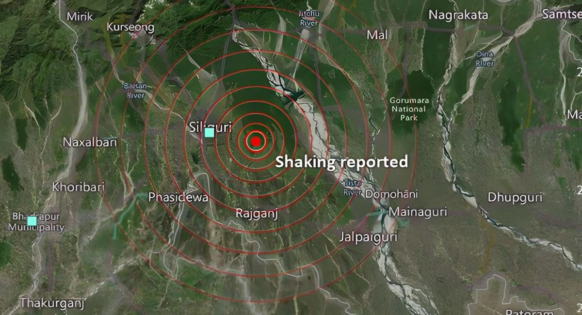 Map highlighting the epicenter of the 7.0-magnitude earthquake in Tibet and affected areas in Nepal and Bihar.