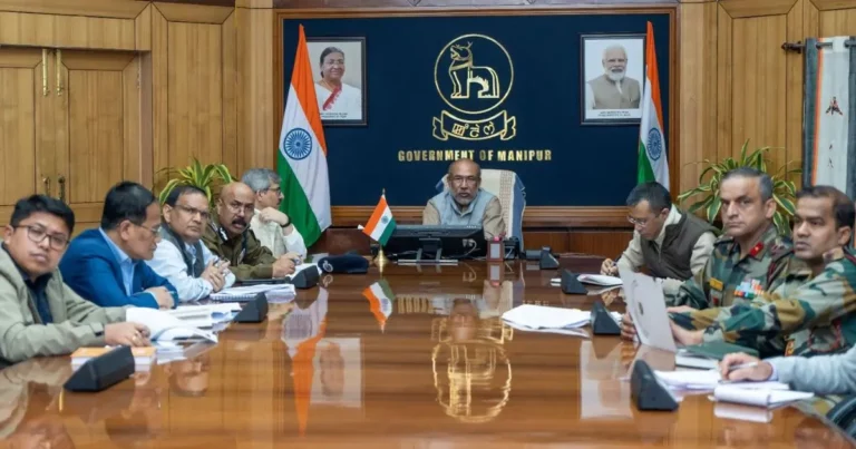 Hon'ble CM N Biren Singh leads a security meeting with key officials from Manipur Police, Assam Rifles, and other security agencies at the Cabinet hall of CM's Secretariat.