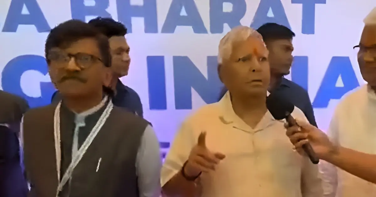 Lalu Prasad Yadav addressing media during INDIA alliance meeting