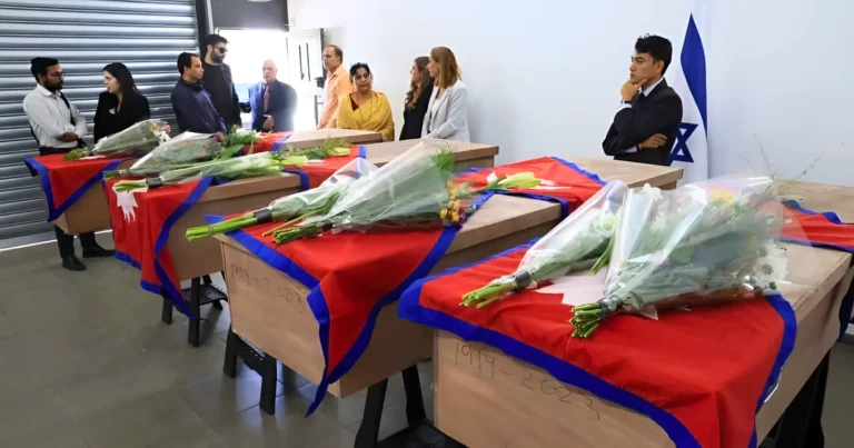 Grieving families receive the remains of four Nepali students who lost their lives in the Israel-Palestine conflict.