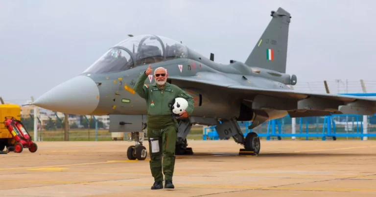 PM Modi takingoff Tejas flight IN Bengaluru