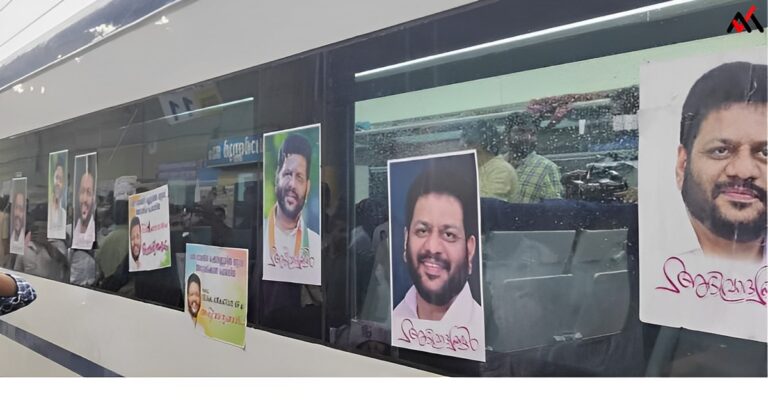 Congress workers pasted posters of MP VK Sreekandan on Vande Bharat Express, leading to a delay in departure and a case registered by Railway Protection Force