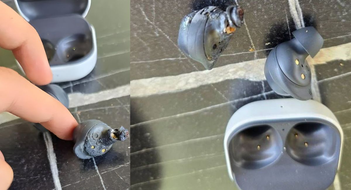 Exploded Samsung Galaxy noise cancellation Earbuds after malfunction.