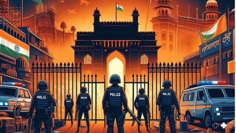 Indian police following Section 144 of Indian constitution during protest