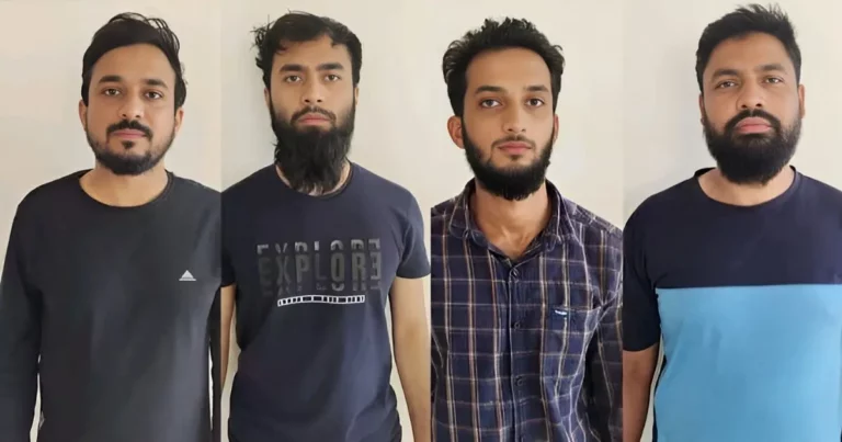 Aligarh Muslim University (AMU) students (from left to right) Rakib Imam Ansari, Naved Siddiqui, Mohammad Noman, and Mohammad Nazim, arrested on charges of plotting terror attacks and alleged links to ISIS.